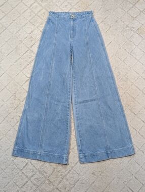 Warm Jeans Womens 0 Blue Denim High Rise Wide Leg Seams Flare Baggy Retro